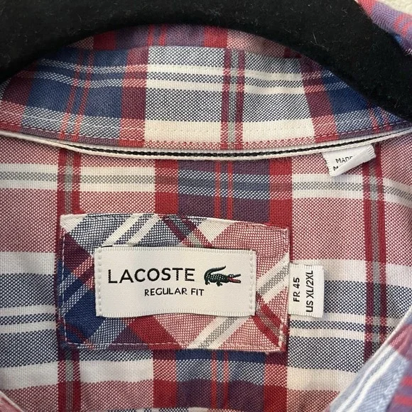 Lacoste Men's Shirt Size 45 (XL/2XL) Cotton Plaid Short Sleeve Collared Preppy - Picture 2 of 13